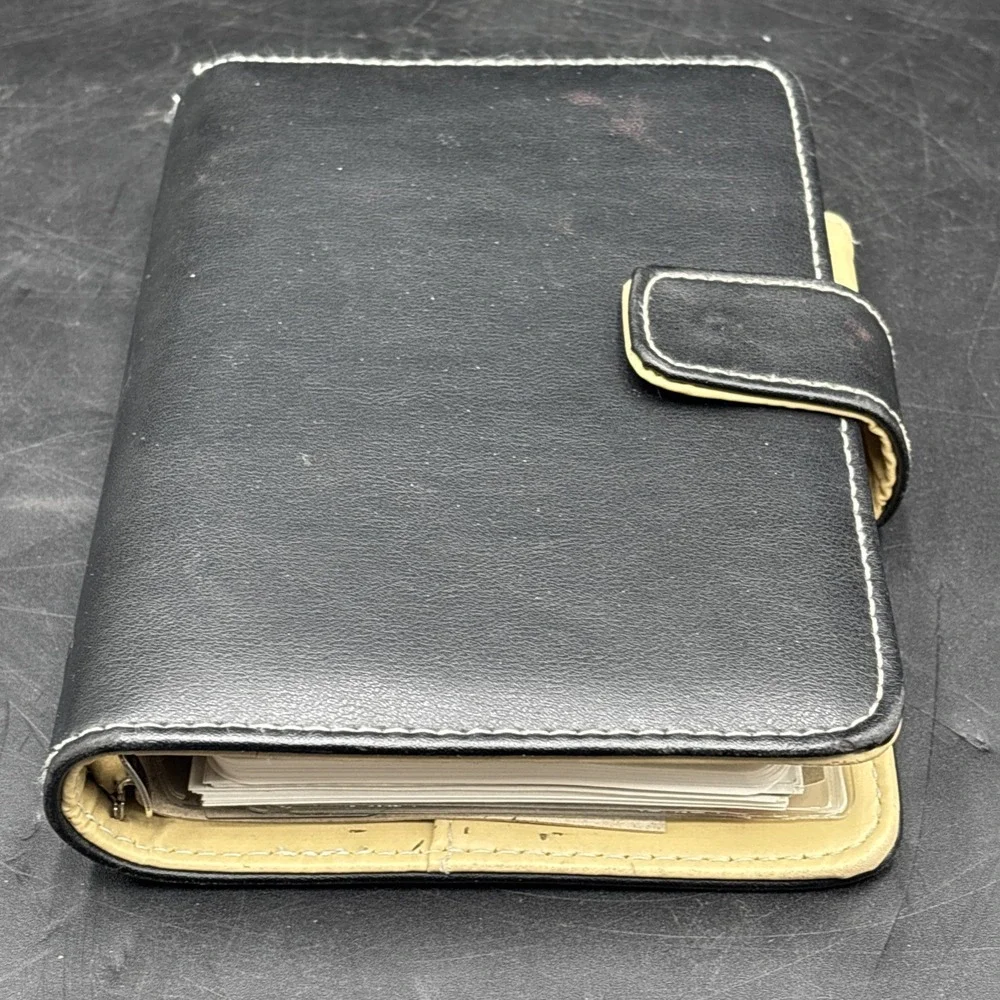 2001 Plan Ahead Day Runner 6 Ring Faux Black Leather Snap Close Note Shop Phone#